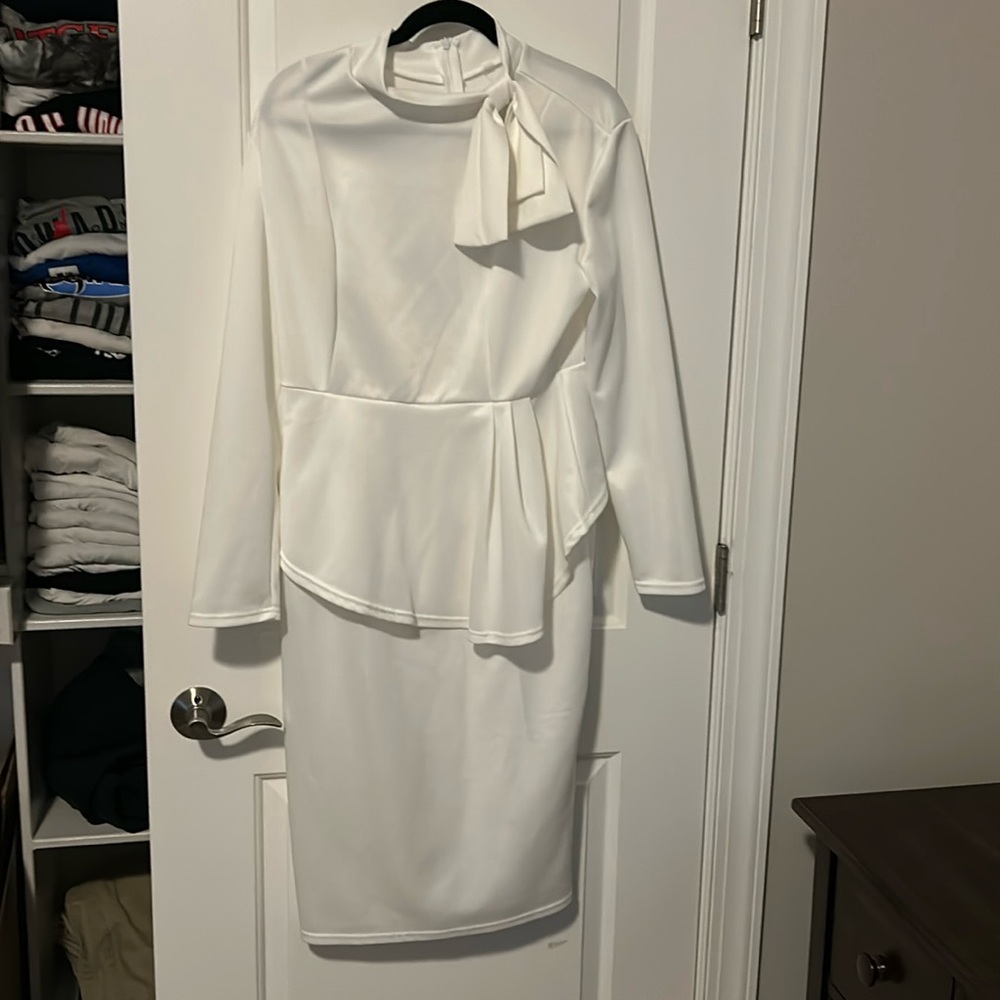 White formal long sleeve church dress